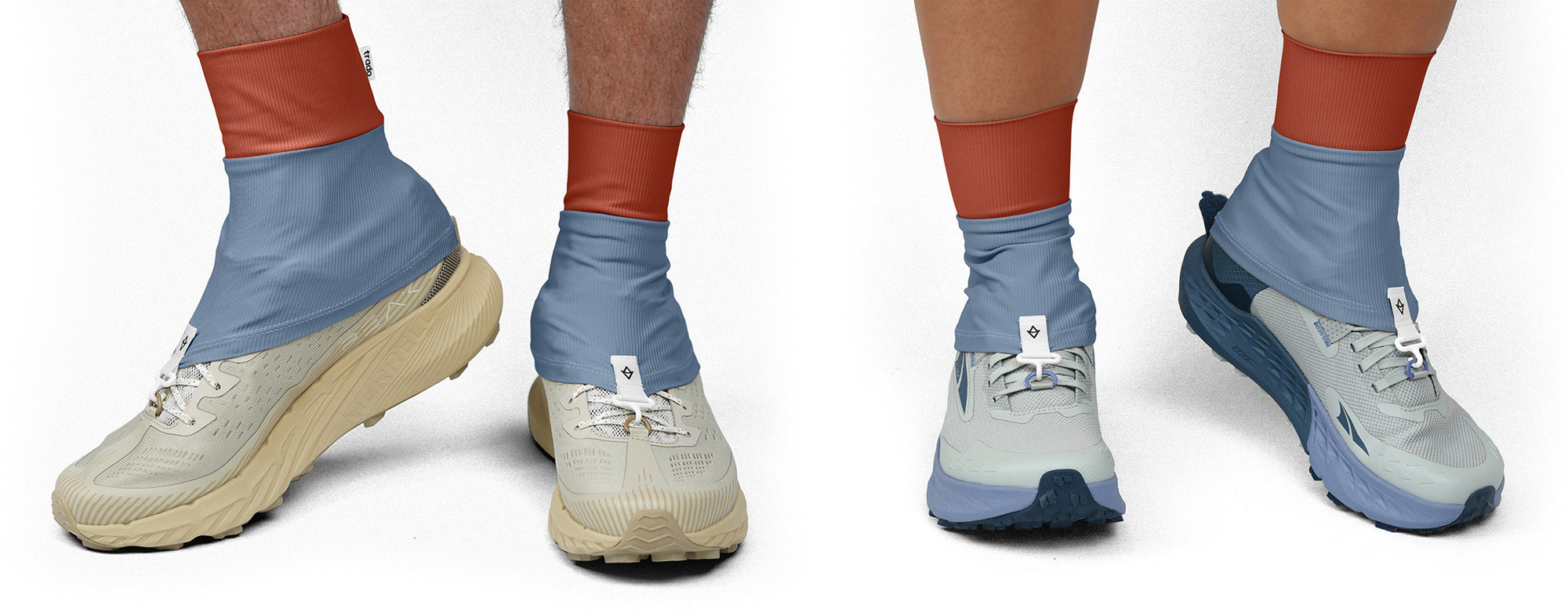 trado trail gaiters two people baby blue vermilion